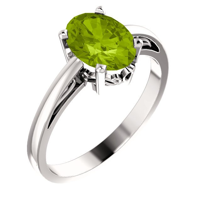 14KT GOLD 1.35 CT OVAL PERIDOT SOLITAIRE SCROLL RING 4 / White,4.5 / White,5 / White,5.5 / White,6 / White,6.5 / White,7 / White,7.5 / White,8 / White,8.5 / White,9 / White