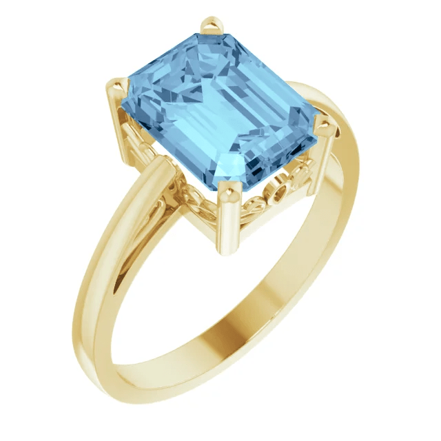 14KT GOLD 2.00 CT EMERALD CUT AQUAMARINE SCROLL RING 4 / Yellow,4.5 / Yellow,5 / Yellow,5.5 / Yellow,6 / Yellow,6.5 / Yellow,7 / Yellow,7.5 / Yellow,8 / Yellow,8.5 / Yellow,9 / Yellow