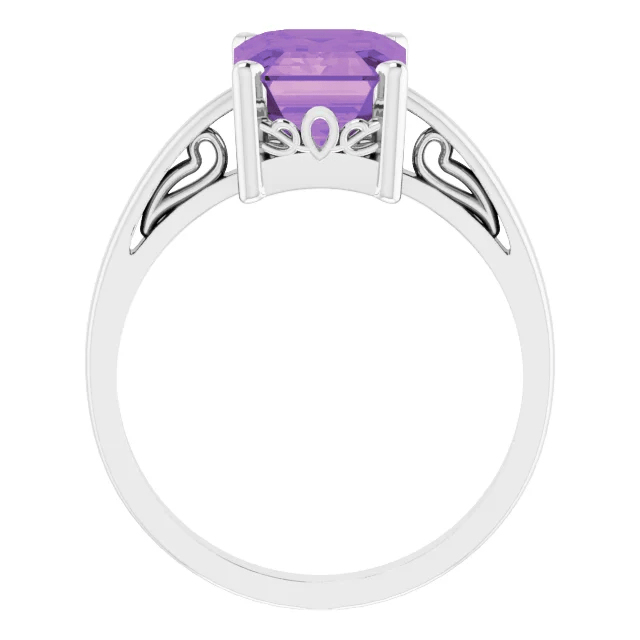 14KT GOLD 2.25 CT EMERALD CUT AMETHYST SCROLL RING 4 / White,4 / Yellow,4.5 / White,4.5 / Yellow,5 / White,5 / Yellow,5.5 / White,5.5 / Yellow,6 / White,6 / Yellow,6.5 / White,6.5 / Yellow,7 / White,7 / Yellow,7.5 / White,7.5 / Yellow,8 / White,8 / Yellow,8.5 / White,8.5 / Yellow,9 / White,9 / Yellow