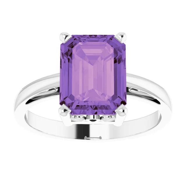 14KT GOLD 2.25 CT EMERALD CUT AMETHYST SCROLL RING 4 / White,4 / Yellow,4.5 / White,4.5 / Yellow,5 / White,5 / Yellow,5.5 / White,5.5 / Yellow,6 / White,6 / Yellow,6.5 / White,6.5 / Yellow,7 / White,7 / Yellow,7.5 / White,7.5 / Yellow,8 / White,8 / Yellow,8.5 / White,8.5 / Yellow,9 / White,9 / Yellow