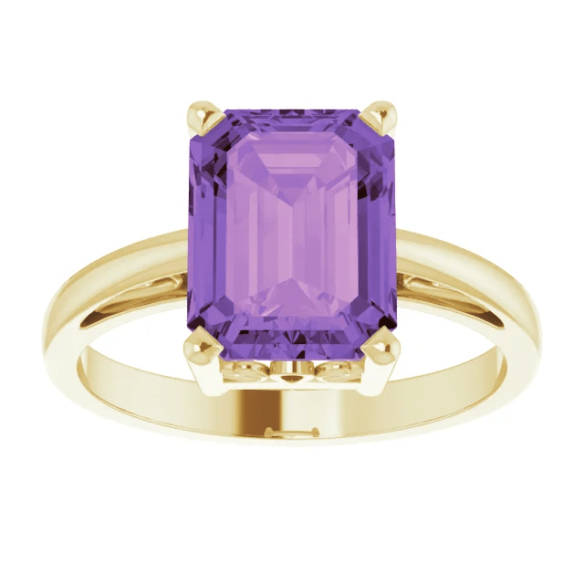 14KT GOLD 2.25 CT EMERALD CUT AMETHYST SCROLL RING 4 / White,4 / Yellow,4.5 / White,4.5 / Yellow,5 / White,5 / Yellow,5.5 / White,5.5 / Yellow,6 / White,6 / Yellow,6.5 / White,6.5 / Yellow,7 / White,7 / Yellow,7.5 / White,7.5 / Yellow,8 / White,8 / Yellow,8.5 / White,8.5 / Yellow,9 / White,9 / Yellow