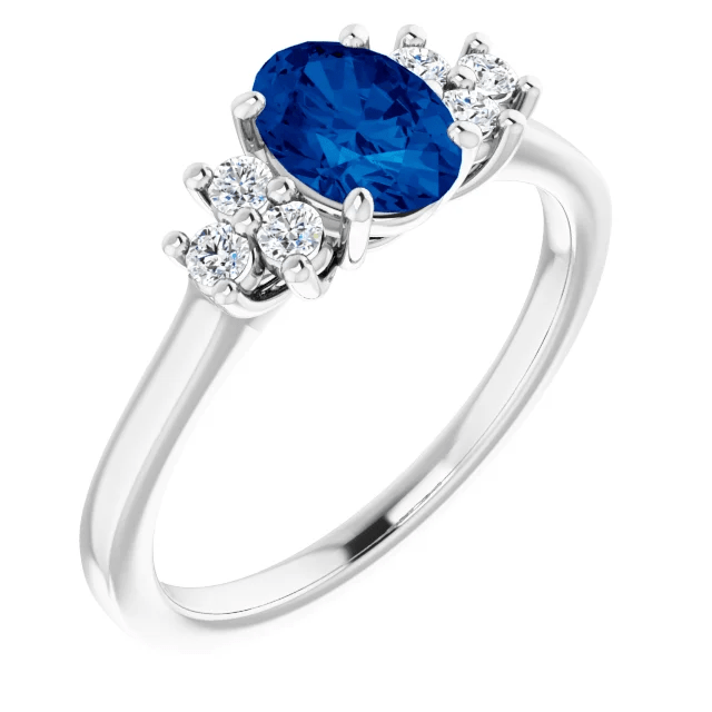 14KT GOLD 1.10 CT OVAL SAPPHIRE AND 1/5 CTW DIAMOND RING 4 / White,4.5 / White,5 / White,5.5 / White,6 / White,6.5 / White,7 / White,7.5 / White,8 / White,8.5 / White,9 / White