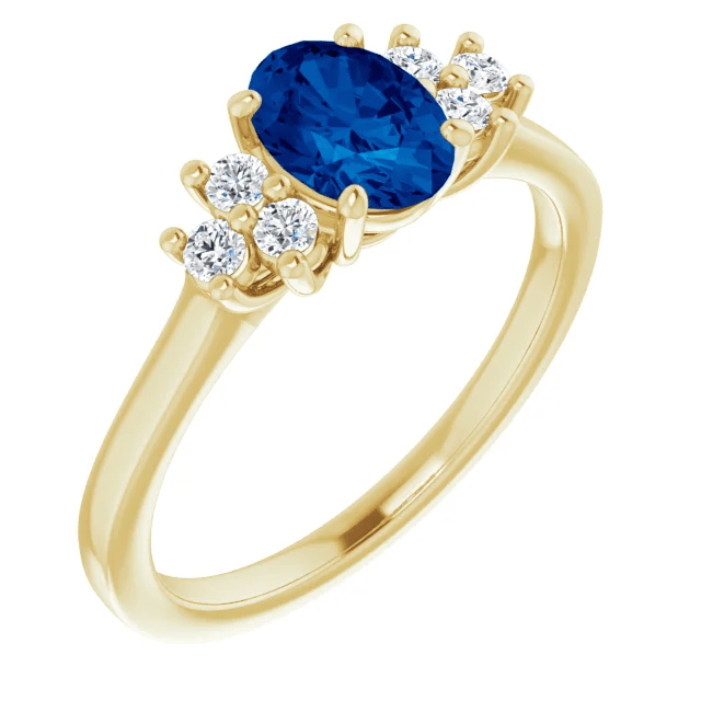 14KT GOLD 1.10 CT OVAL SAPPHIRE AND 1/5 CTW DIAMOND RING 4 / Yellow,4.5 / Yellow,5 / Yellow,5.5 / Yellow,6 / Yellow,6.5 / Yellow,7 / Yellow,7.5 / Yellow,8 / Yellow,8.5 / Yellow,9 / Yellow
