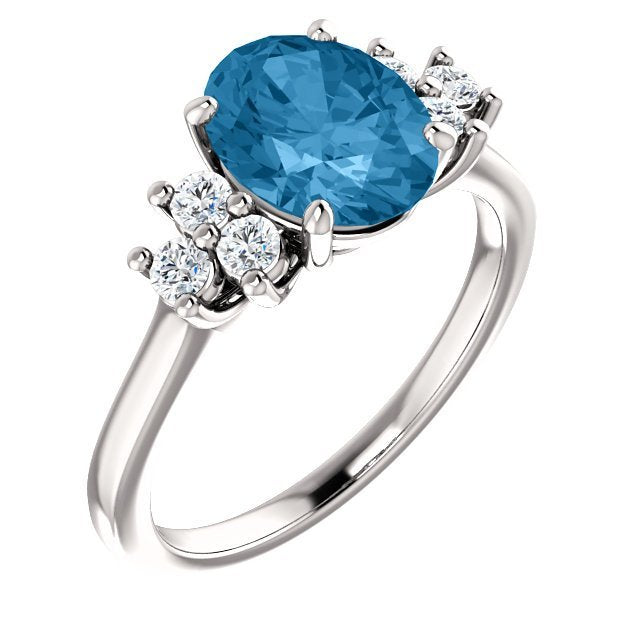 14KT GOLD 2.40 CT SWISS BLUE TOPAZ & 1/4 CTW DIAMOND ACCENT RING 4 / White,4.5 / White,5 / White,5.5 / White,6 / White,6.5 / White,7 / White,7.5 / White,8 / White,8.5 / White,9 / White