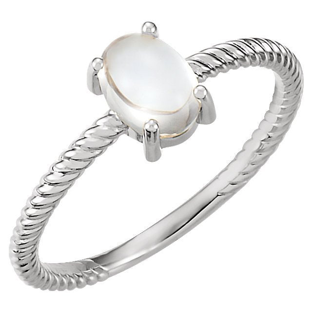 14KT Gold .85 CT Oval Cabochon Moonstone Rope Ring 4 / White,4.5 / White,5 / White,5.5 / White,6 / White,6.5 / White,7 / White,7.5 / White,8 / White,8.5 / White,9 / White