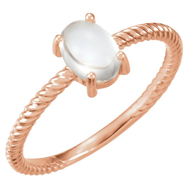 14KT Gold .85 CT Oval Cabochon Moonstone Rope Ring 4 / Rose,4.5 / Rose,5 / Rose,5.5 / Rose,6 / Rose,6.5 / Rose,7 / Rose,7.5 / Rose,8 / Rose,8.5 / Rose,9 / Rose