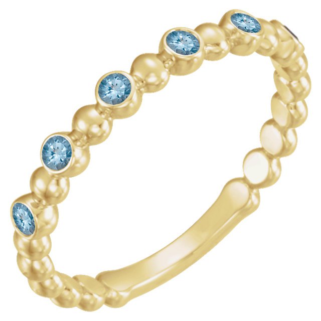 14KT GOLD 0.12 CTW AQUAMARINE 3 STONE BEADED STACKABLE RING 4 / Yellow,4.5 / Yellow,5 / Yellow,5.5 / Yellow,6 / Yellow,6.5 / Yellow,7 / Yellow,7.5 / Yellow,8 / Yellow,8.5 / Yellow,9 / Yellow