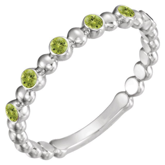 14KT GOLD 0.18 CTW ROUND PERIDOT BEADED STACKABLE RING 4 / White,4.5 / White,5 / White,5.5 / White,6 / White,6.5 / White,7 / White,7.5 / White,8 / White,8.5 / White,9 / White
