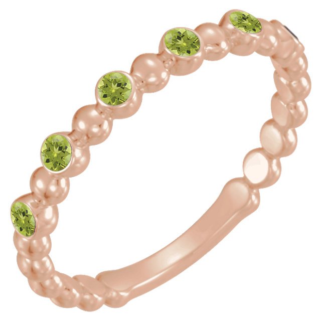 14KT GOLD 0.18 CTW ROUND PERIDOT BEADED STACKABLE RING 4 / Rose,4.5 / Rose,5 / Rose,5.5 / Rose,6 / Rose,6.5 / Rose,7 / Rose,7.5 / Rose,8 / Rose,8.5 / Rose,9 / Rose