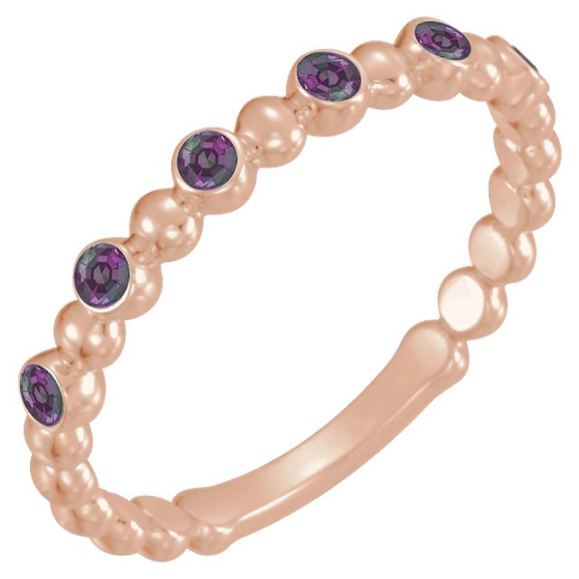 14KT GOLD 0.18 CTW ROUND ALEXANDRITE BEADED STACKABLE RING 4 / Rose,4.5 / Rose,5 / Rose,5.5 / Rose,6 / Rose,6.5 / Rose,7 / Rose,7.5 / Rose,8 / Rose,8.5 / Rose,9 / Rose