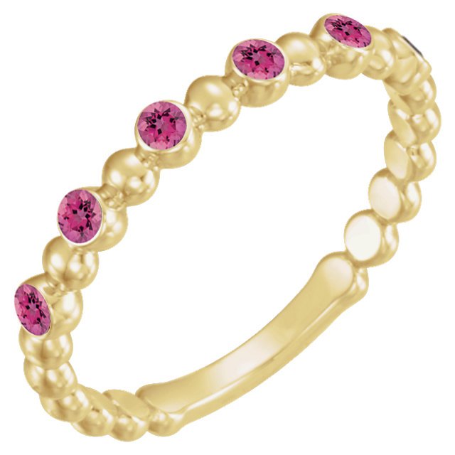 14KT GOLD 0.18 CTW PINK TOURMALINE BEADED STACKABLE RING 4 / Yellow,4.5 / Yellow,5 / Yellow,5.5 / Yellow,6 / Yellow,6.5 / Yellow,7 / Yellow,7.5 / Yellow,8 / Yellow,8.5 / Yellow,9 / Yellow