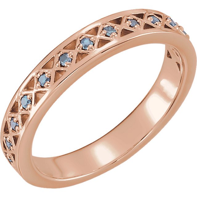14KT GOLD 0.13 CTW ROUND AQUAMARINE STACKABLE RING 4 / Rose,4.5 / Rose,5 / Rose,5.5 / Rose,6 / Rose,6.5 / Rose,7 / Rose,7.5 / Rose,8 / Rose,8.5 / Rose,9 / Rose