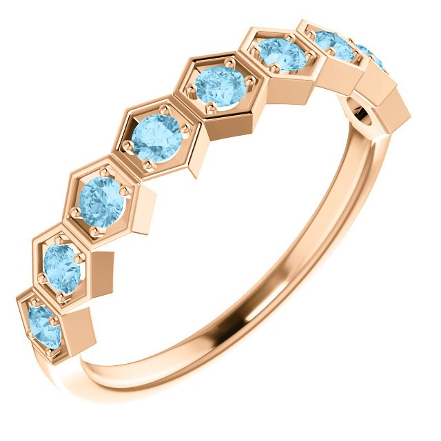 14KT GOLD 0.36 CTW AQUAMARINE HEXAGONAL STACKABLE RING 4 / Rose,4.5 / Rose,5 / Rose,5.5 / Rose,6 / Rose,6.5 / Rose,7 / Rose,7.5 / Rose,8 / Rose,8.5 / Rose,9 / Rose