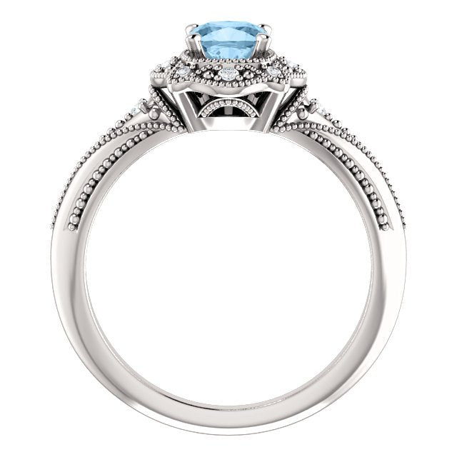 14KT WHITE GOLD 3/4 CT SKY BLUE TOPAZ & 0.08 CTW DIAMOND ACCENT VINTAGE RING 4,4.5,5,5.5,6,6.5,7,7.5,8,8.5,9