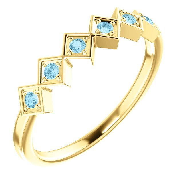 14KT GOLD 0.12 CTW ROUND AQUAMARINE STACKABLE RING 4 / Yellow,4.5 / Yellow,5 / Yellow,5.5 / Yellow,6 / Yellow,6.5 / Yellow,7 / Yellow,7.5 / Yellow,8 / Yellow,8.5 / Yellow,9 / Yellow