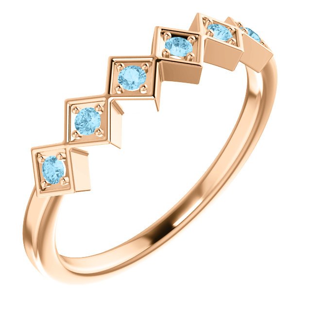 14KT GOLD 0.12 CTW ROUND AQUAMARINE STACKABLE RING 4 / Rose,4.5 / Rose,5 / Rose,5.5 / Rose,6 / Rose,6.5 / Rose,7 / Rose,7.5 / Rose,8 / Rose,8.5 / Rose,9 / Rose
