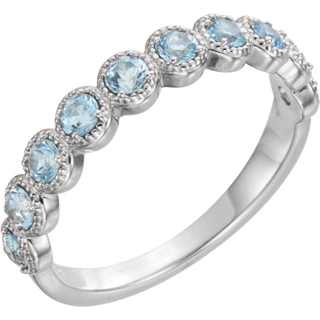 14KT GOLD 0.60 CTW AQUAMARINE STACKABLE BEADED RING 4 / White,4.5 / White,5 / White,5.5 / White,6 / White,6.5 / White,7 / White,7.5 / White,8 / White,8.5 / White,9 / White