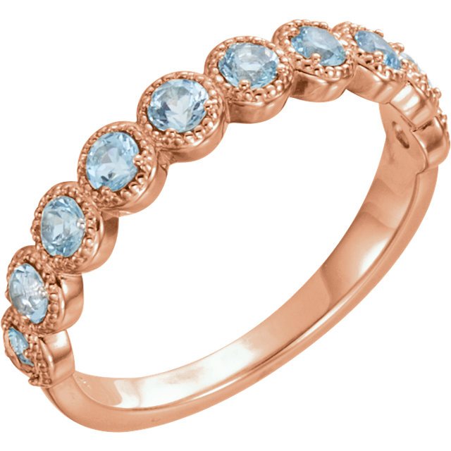 14KT GOLD 0.60 CTW AQUAMARINE STACKABLE BEADED RING 4 / Rose,4.5 / Rose,5 / Rose,5.5 / Rose,6 / Rose,6.5 / Rose,7 / Rose,7.5 / Rose,8 / Rose,8.5 / Rose,9 / Rose