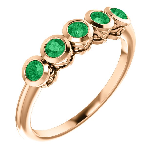 14KT Gold 3/10 CTW Round Emerald 5 Stone Ring 4 / Rose,4.5 / Rose,5 / Rose,5.5 / Rose,6 / Rose,6.5 / Rose,7 / Rose,7.5 / Rose,8 / Rose,8.5 / Rose,9 / Rose