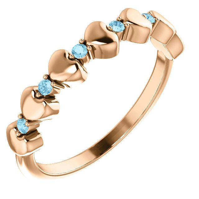 14KT GOLD 0.12 CTW ROUND AQUAMARINE STACKABLE RING 4 / Rose,4.5 / Rose,5 / Rose,5.5 / Rose,6 / Rose,6.5 / Rose,7 / Rose,7.5 / Rose,8 / Rose,8.5 / Rose,9 / Rose