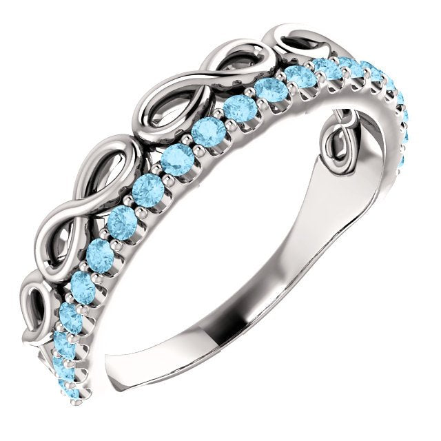 14KT GOLD 0.35 CTW AQUAMARINE INFINITY STACKABLE RING 4 / White,4.5 / White,5 / White,5.5 / White,6 / White,6.5 / White,7 / White,7.5 / White,8 / White,8.5 / White,9 / White