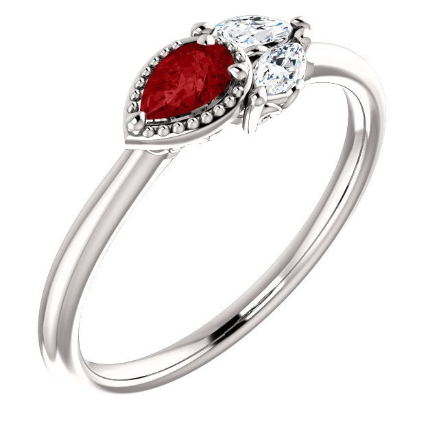 14KT GOLD 0.27 CTW RUBY & 0.12 CTW DIAMOND ACCENT RING 4 / White,4.5 / White,5 / White,5.5 / White,6 / White,6.5 / White,7 / White,7.5 / White,8 / White,8.5 / White,9 / White