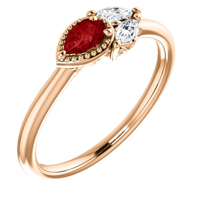 14KT GOLD 0.27 CTW RUBY & 0.12 CTW DIAMOND ACCENT RING 4 / Rose,4.5 / Rose,5 / Rose,5.5 / Rose,6 / Rose,6.5 / Rose,7 / Rose,7.5 / Rose,8 / Rose,8.5 / Rose,9 / Rose