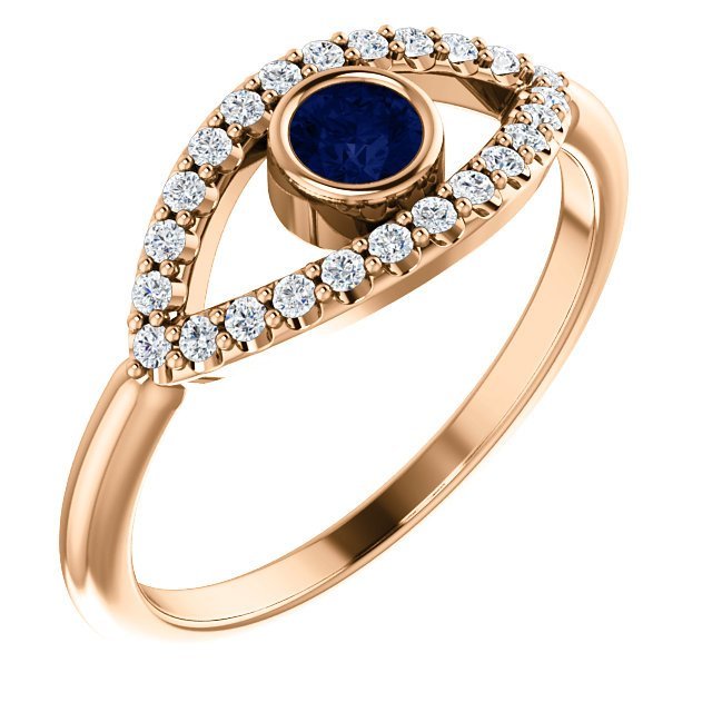 14KT GOLD 0.21 CT BLUE SAPPHIRE & 0.48 CTW WHITE SAPPHIRE EVIL EYE RING Lab-Created / 4 / Rose,Lab-Created / 4.5 / Rose,Lab-Created / 5 / Rose,Lab-Created / 5.5 / Rose,Lab-Created / 6 / Rose,Lab-Created / 6.5 / Rose,Lab-Created / 7 / Rose,Lab-Created / 7.5 / Rose,Lab-Created / 8 / Rose,Lab-Created / 8.5 / Rose,Lab-Created / 9 / Rose,Genuine / 4 / Rose,Genuine / 4.5 / Rose,Genuine / 5 / Rose,Genuine / 5.5 / Rose,Genuine / 6 / Rose,Genuine / 6.5 / Rose,Genuine / 7 / Rose,Genuine / 7.5 / Rose,Genuine / 8 / Ros