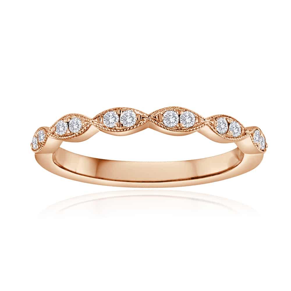 14KT Gold 1/6 CTW Diamond Pinched Milgrain Band Rose / 4,Rose / 4.5,Rose / 5,Rose / 5.5,Rose / 6,Rose / 6.5,Rose / 7,Rose / 7.5,Rose / 8,Rose / 8.5,Rose / 9