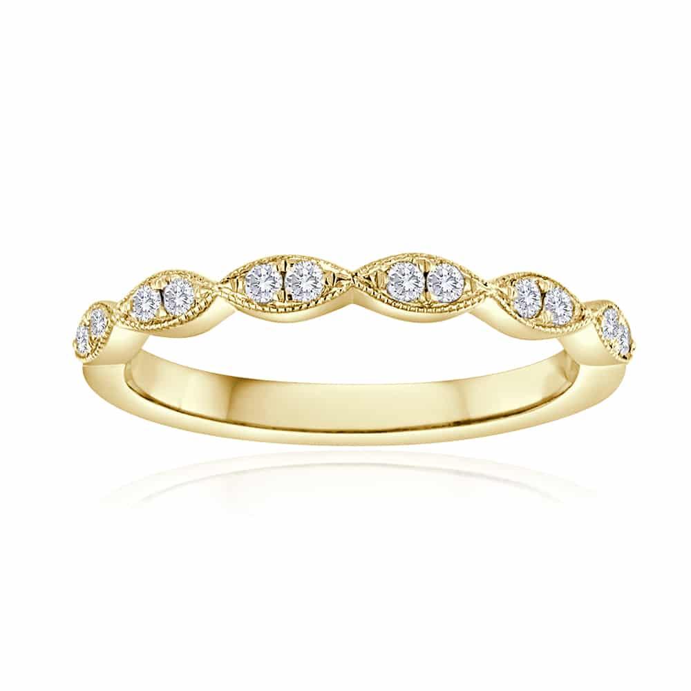 14KT Gold 1/6 CTW Diamond Pinched Milgrain Band Yellow / 4,Yellow / 4.5,Yellow / 5,Yellow / 5.5,Yellow / 6,Yellow / 6.5,Yellow / 7,Yellow / 7.5,Yellow / 8,Yellow / 8.5,Yellow / 9