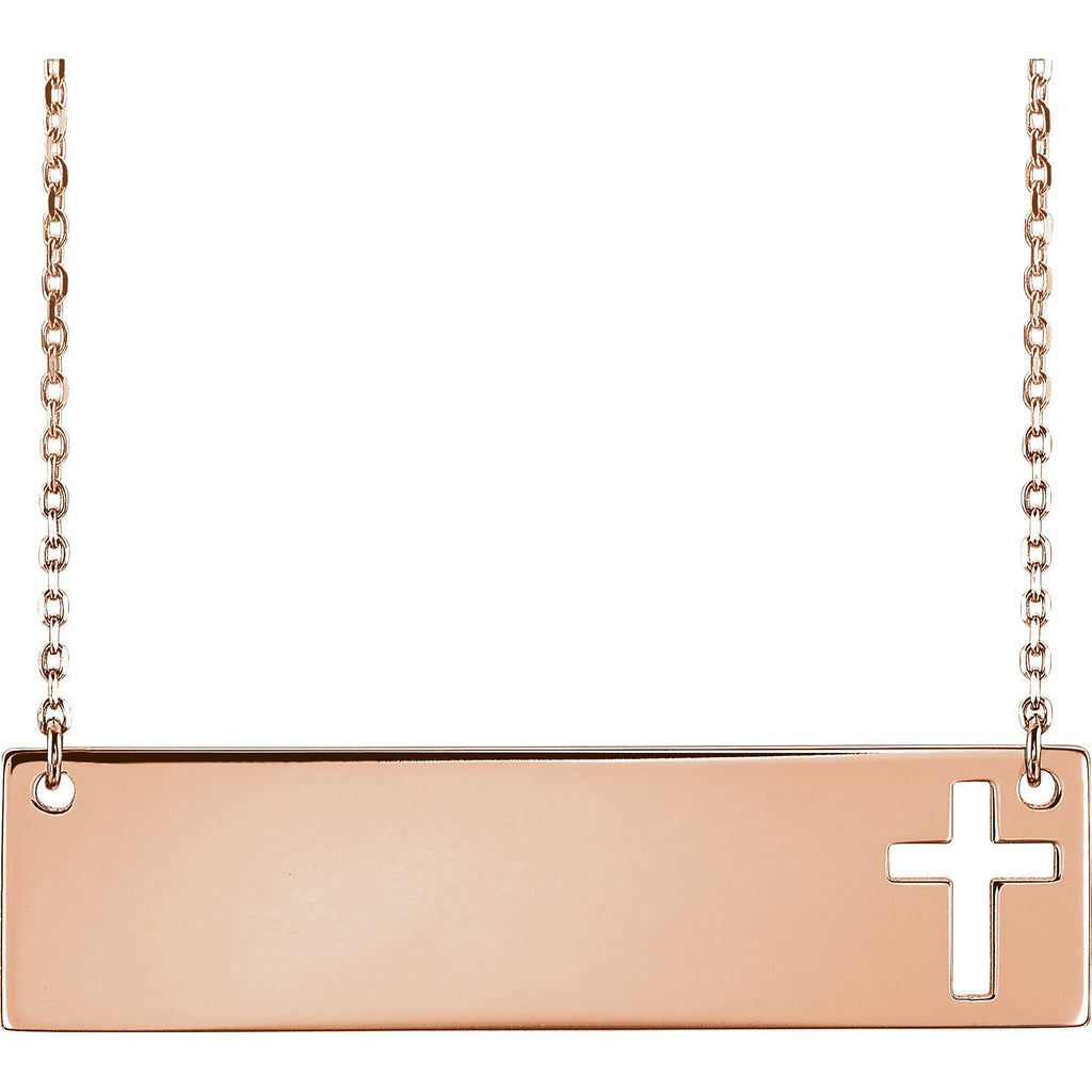 14KT GOLD ENGRAVABLE CROSS 16-18" NECKLACE Yellow,Rose,White
