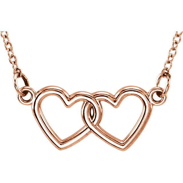 DOUBLE HEART CABLE LINK NECKLACE - 16-18" ADJUSTABLE 14KT Gold / Rose
