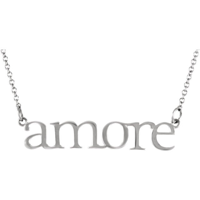 14KT GOLD "AMORE" 16.25" PENDANT NECKLACE White
