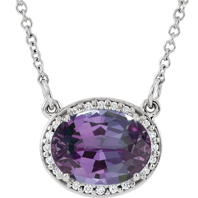 14KT GOLD 2.30 CT LAB ALEXANDRITE & .05 CTW DIAMOND OVAL HALO NECKLACE White