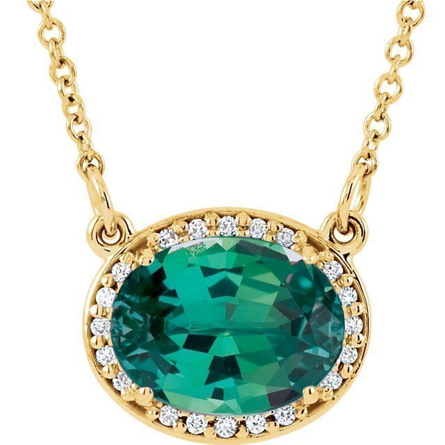 14KT GOLD 2.30 CT LAB ALEXANDRITE & .05 CTW DIAMOND OVAL HALO NECKLACE Yellow
