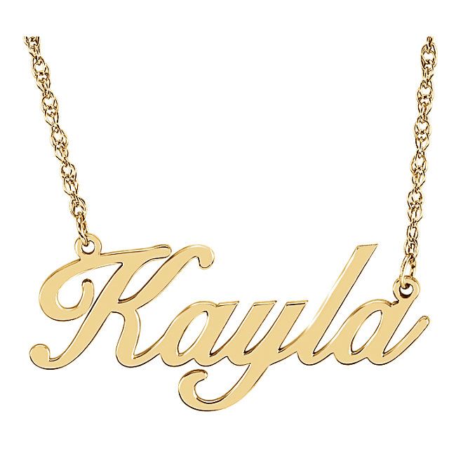14KT Gold Personalized Script Nameplate Necklace 16 Inches / 14KT Gold / Yellow,16 Inches / Yellow-Gold Plated Silver / Yellow,18 Inches / 14KT Gold / Yellow,18 Inches / Yellow-Gold Plated Silver / Yellow