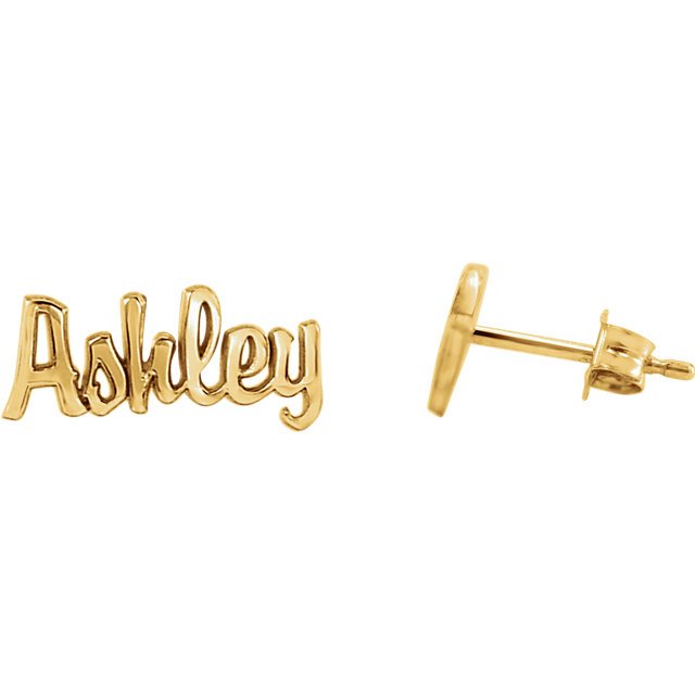14KT Gold Script Nameplate Earrings 14 Karat Gold / Yellow,Sterling Silver / Yellow,Gold Plated Sterling Silver / Yellow