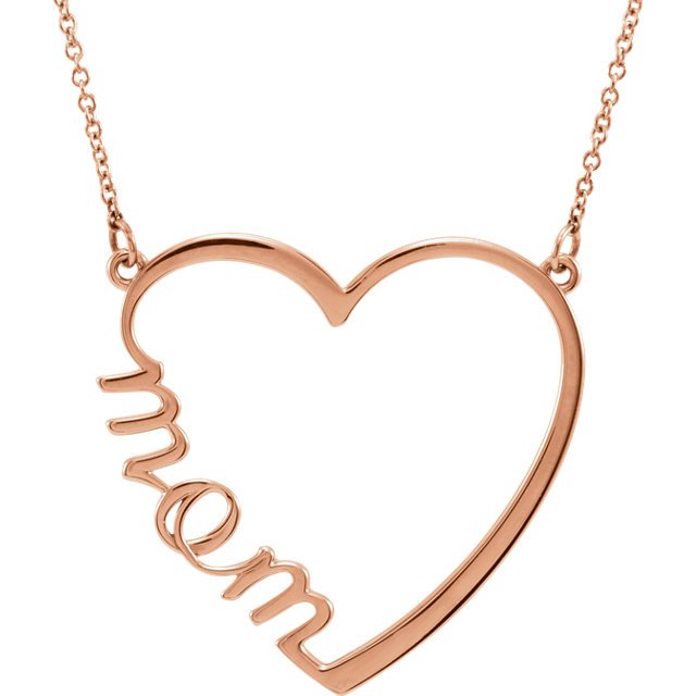 14KT Gold "Mom" Heart Necklace Rose,White,Yellow