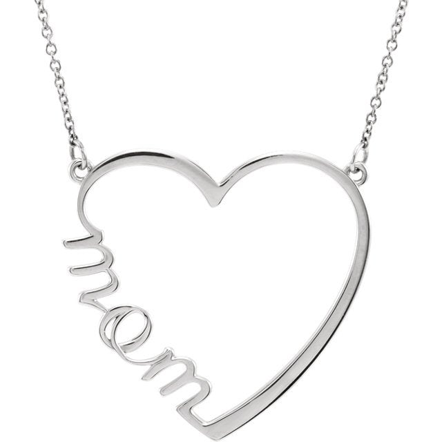 14KT Gold "Mom" Heart Necklace Rose,White,Yellow