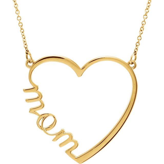 14KT Gold "Mom" Heart Necklace Yellow
