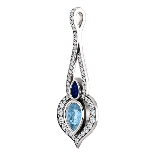 14KT WHITE GOLD TOPAZ, SAPPHIRE, & DIAMOND ACCENT DROP PENDANT