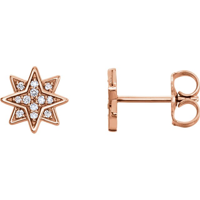 14KT Rose Gold Round Diamond Star Earrings