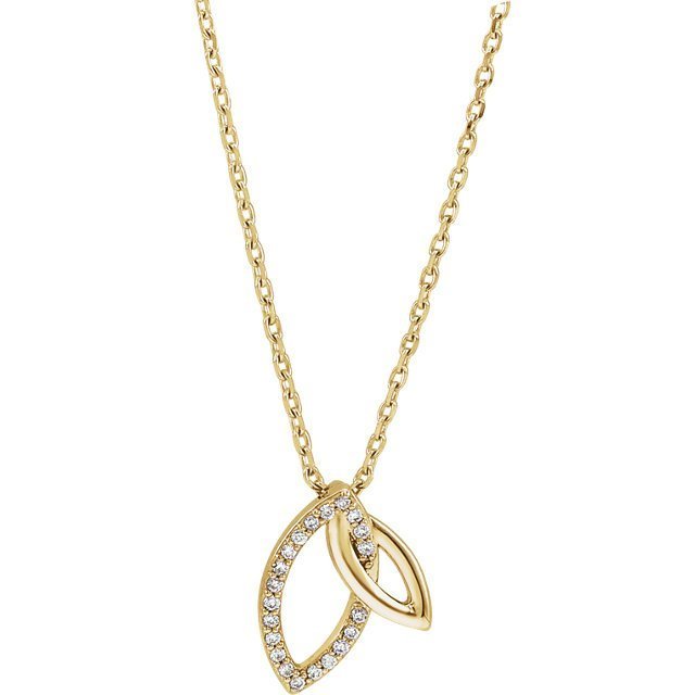 14KT Gold 1/20 CTW Diamond Double Leaf Necklace Yellow