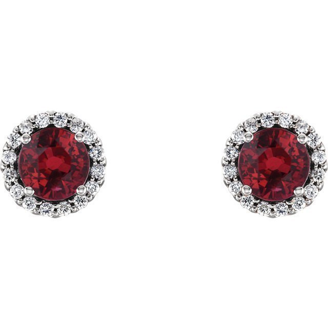 14KT GOLD .32 CTW RUBY & .12 CTW DIAMOND HALO EARRINGS Rose,White,Yellow