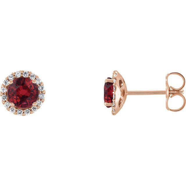 14KT GOLD 1.32 CTW RUBY & 0.12 CTW DIAMOND HALO EARRINGS Rose