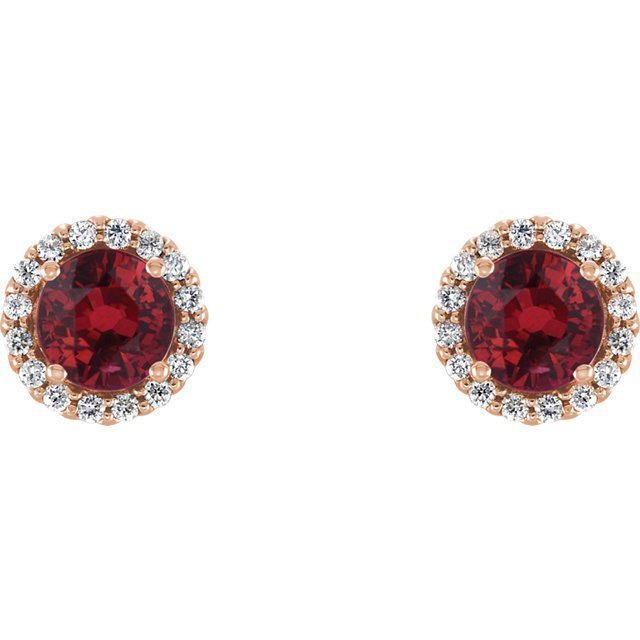 14KT GOLD 0.70 CTW RUBY & 0.14 CTW DIAMOND HALO EARRINGS White,Rose,Yellow