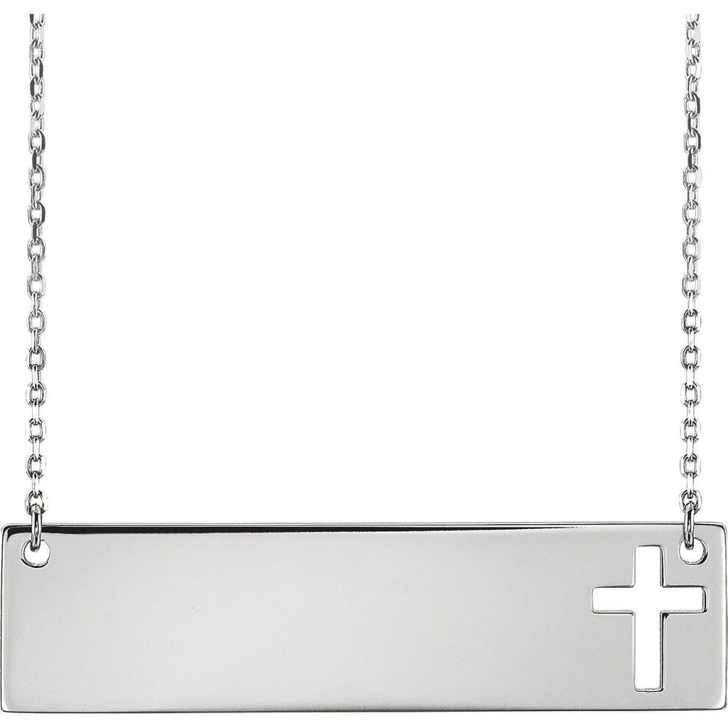 14KT Gold Engravable Cross 16-18" Necklace White