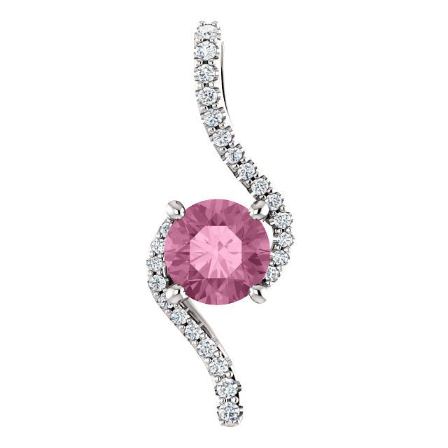 14KT GOLD PINK PASSION TOPAZ & 0.08 CTW DIAMOND ACCENT BYPASS PENDANT White