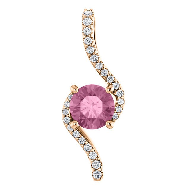 14KT GOLD PINK PASSION TOPAZ & 0.08 CTW DIAMOND ACCENT BYPASS PENDANT Rose