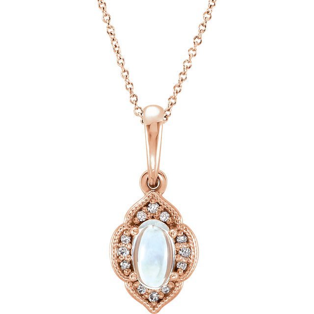 14KT Gold 1/4 CT Moonstone & .03 CTW Diamond Clover Necklace Rose
